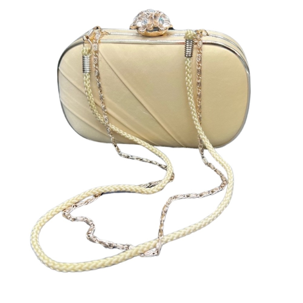 LuLu Townsend Satin Clutch Evening Bag Clutch w/ gold Rhinestone clasp and chain